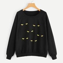 Romwe Plus Eye Print Raglan Sleeve Sweatshirt