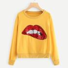 Romwe Plus Lipstick Sequin Sweatshirt