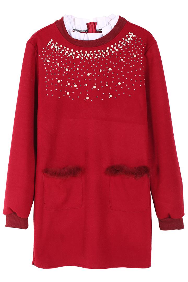 Romwe Pearls Embellishment Ruffle Neckline Dress