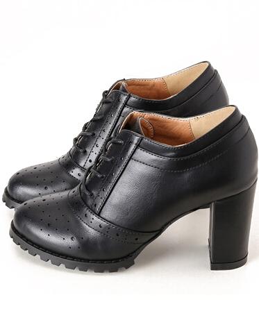 Romwe Black Hollow Lace Up High Heeled Pumps
