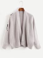 Romwe Ribbed Trim Embroidered Knit Jacket