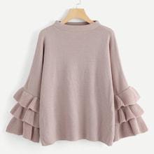 Romwe Plus Tiered Flounce Sleeve Mock Neck Jumper