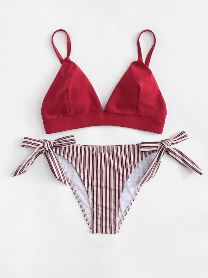 Romwe Mix And Match Striped Bikini Set