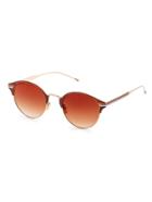 Romwe Brown Lenses Striped Metal Frame Round Sunglasses
