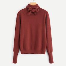 Romwe Knot Detail High Neck Sweater