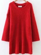 Romwe Red Round Neck Drop Shoulder Sweater Dress
