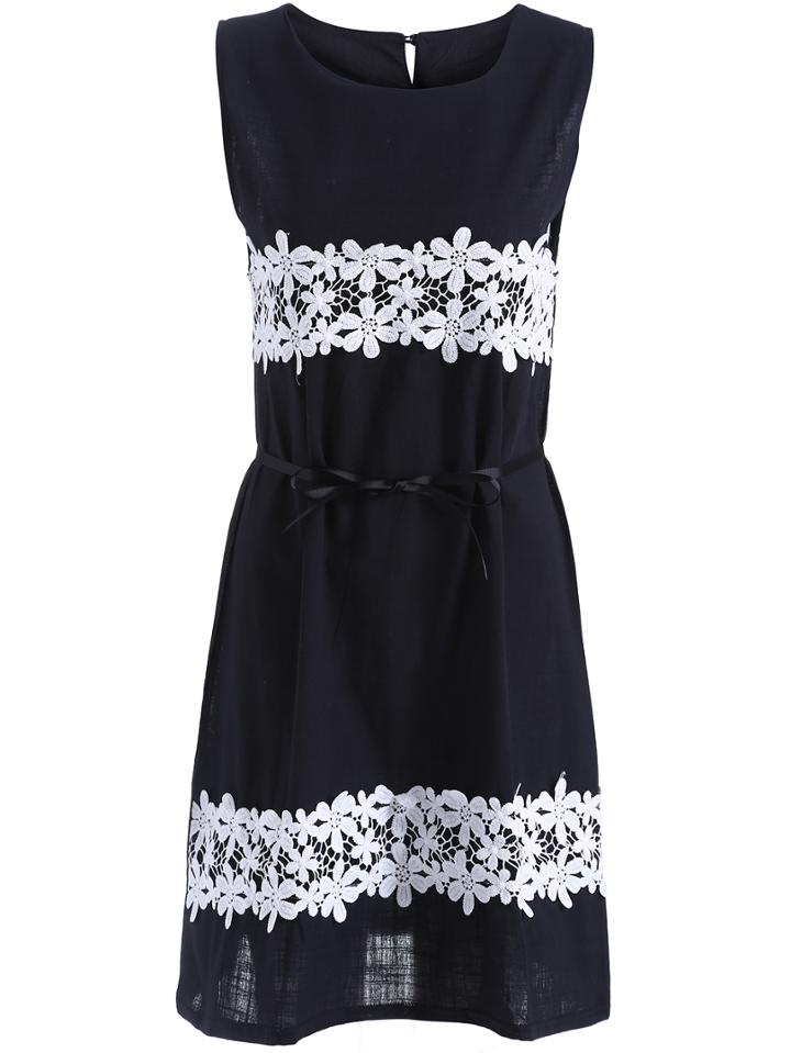 Romwe Contrast Lace Sleeveless Dress