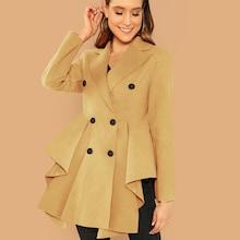 Romwe Double Breasted Hanky Hem Coat