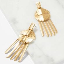 Romwe Hammered Round Bar Fringe Drop Earrings 1pair