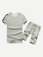 Romwe Men Letter Print Tee With Drawstring Shorts