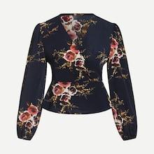 Romwe Knot Waist Floral Print Blouse