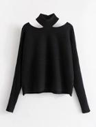 Romwe Choker Neck Rib Knit Sweater