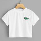 Romwe Crocodile And Letter Embroidered Crop Tee
