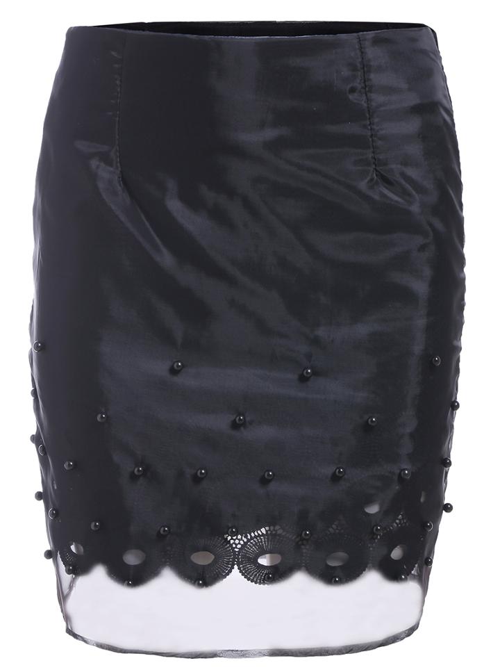 Romwe With Bead Sheer Mesh Skirt