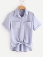 Romwe Self Tie Front Shirt With Dual Chest Pockets