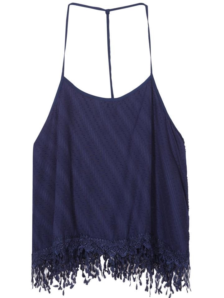 Romwe Y-straps With Tassel Royal Blue Vest