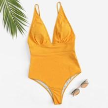 Romwe Ruched Open Back One Piece Swimwear