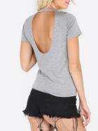 Romwe Gray Short Sleeve Distressed Backless T-shirt