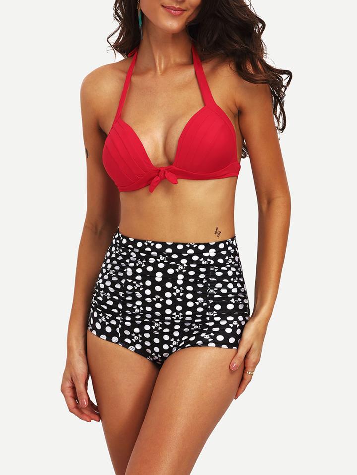 Romwe Halter Mix & Match Vintage Bikini Set
