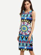 Romwe Multicolor Geometric Print Sheath Tank Dress
