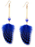 Romwe Blue Polka Dot Feather Drop Earrings