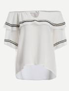 Romwe Ruffled Off-the-shoulder Braided Tape Embellished Top - White