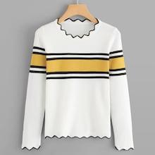 Romwe Striped Panel Asymmetrical Neck Jumper