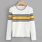 Romwe Striped Panel Asymmetrical Neck Jumper