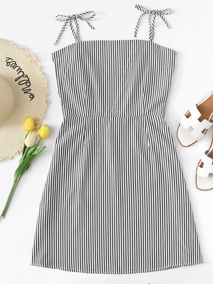 Romwe Zip Up Side Striped Side Cami Dress