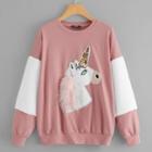 Romwe Contrast Sequin Animal Print Pullover