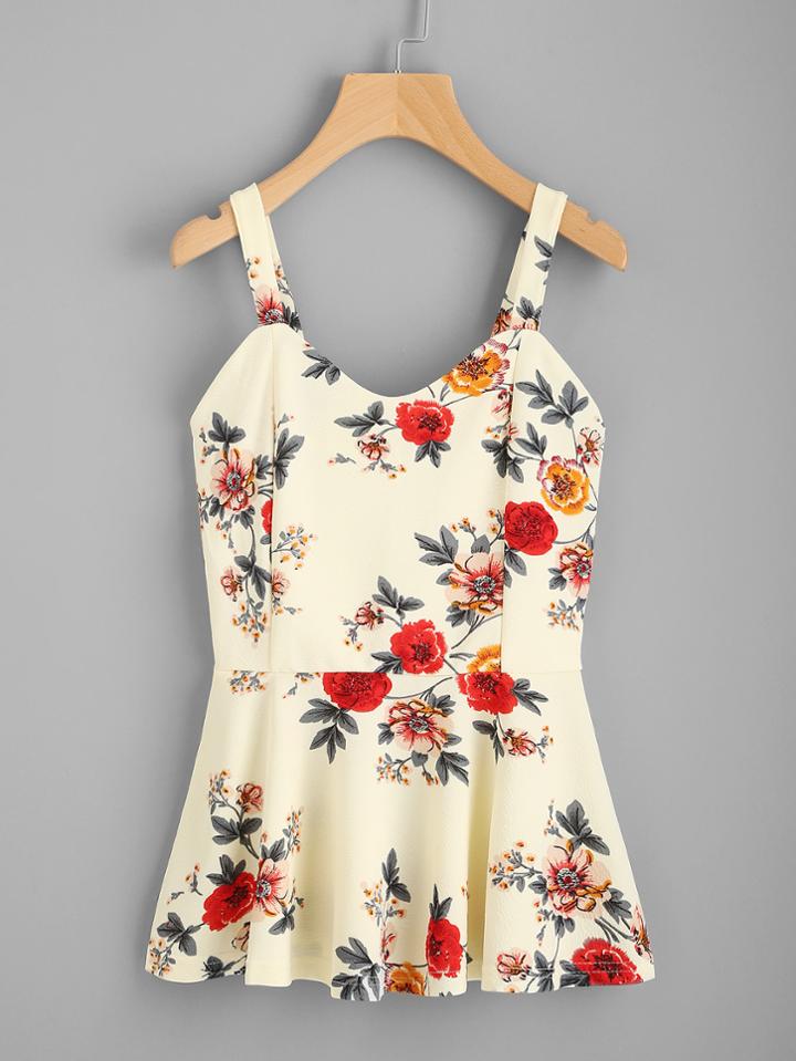 Romwe Random Florals Peplum Top