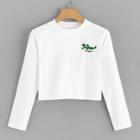 Romwe Animal And Letter Embroidered Sweatshirt