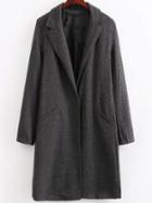 Romwe Dark Grey Lapel Hidden Button Long Coat