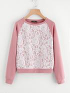 Romwe Flower Lace Patched Front Raglan Sleeve Sweatshirt