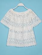Romwe Embroidery Flower Lace Layered Off The Shoulder Top