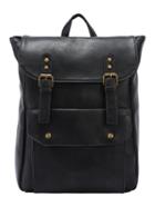Romwe Faux Leather Double Buckle Strap Backpack - Black