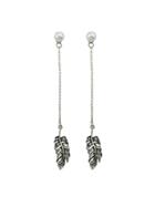 Romwe Long Chain Feather Shape Party Dangle Earrings