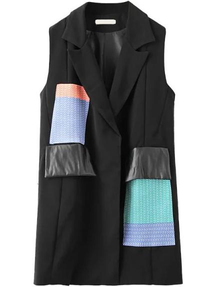 Romwe Lapel Patch Pockets Slit Back Vest