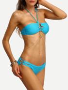 Romwe Halter Cutout Lace-up Bikini Set