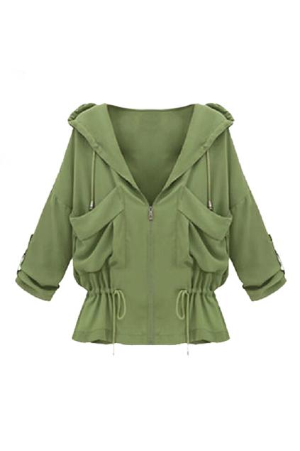 Romwe Double Pockets Self-tie Drawstring Hoodie Coat