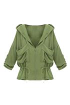 Romwe Double Pockets Self-tie Drawstring Hoodie Coat