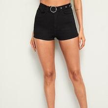 Romwe O-ring Belted 5-pocket Denim Shorts