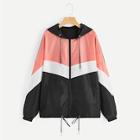 Romwe Plus Color-block Zip-up Hooded Windbreaker Jacket