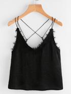 Romwe Lace Trim Ring Detail Criss Cross Cami Top