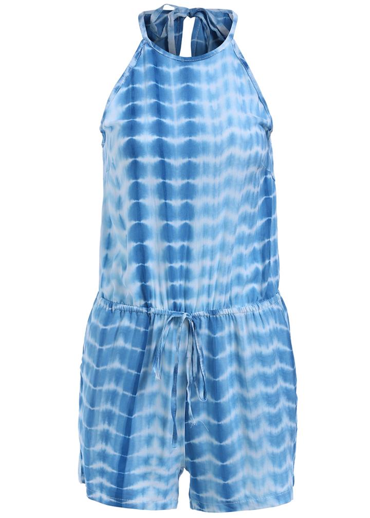 Romwe Halter Open Back Tie-dye Romper