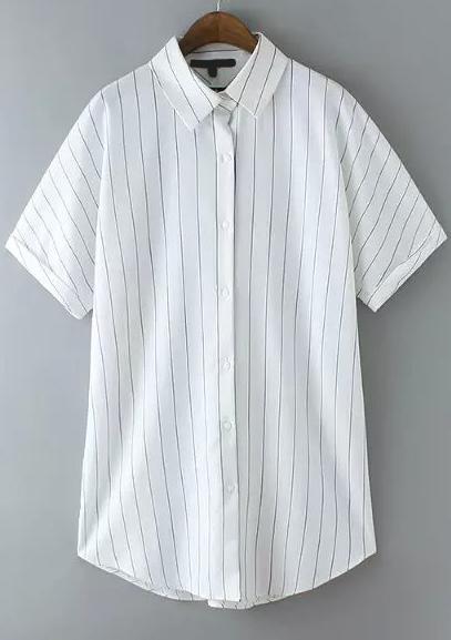 Romwe Lapel With Buttons Vertical Striped Blouse