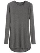 Romwe Grey Dip Hem Long Sleeve Sweater
