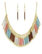 Romwe Beautiful Colorful Resin Tassel Long Necklace Earrings Jewelry Set