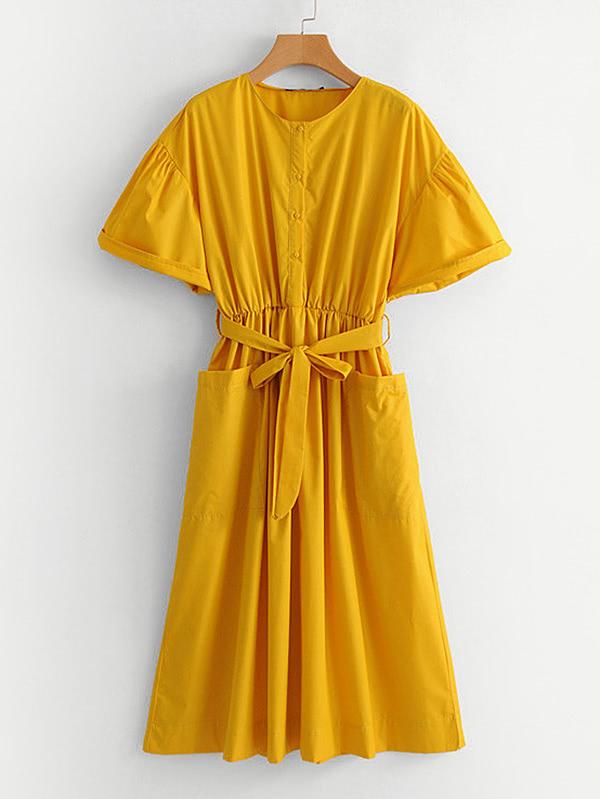 Romwe Self Tie Shirt Dress