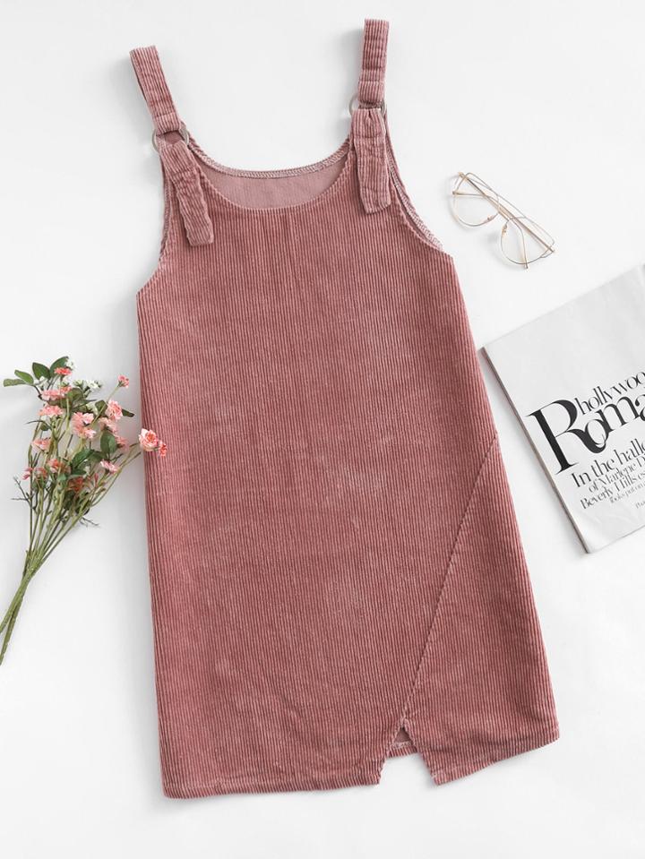 Romwe Corduroy Cut Out Hem Overall Dress